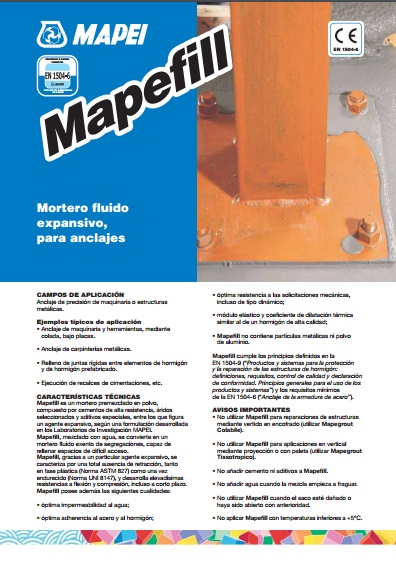 Mortero para Anclajes Mapefill - Mapei